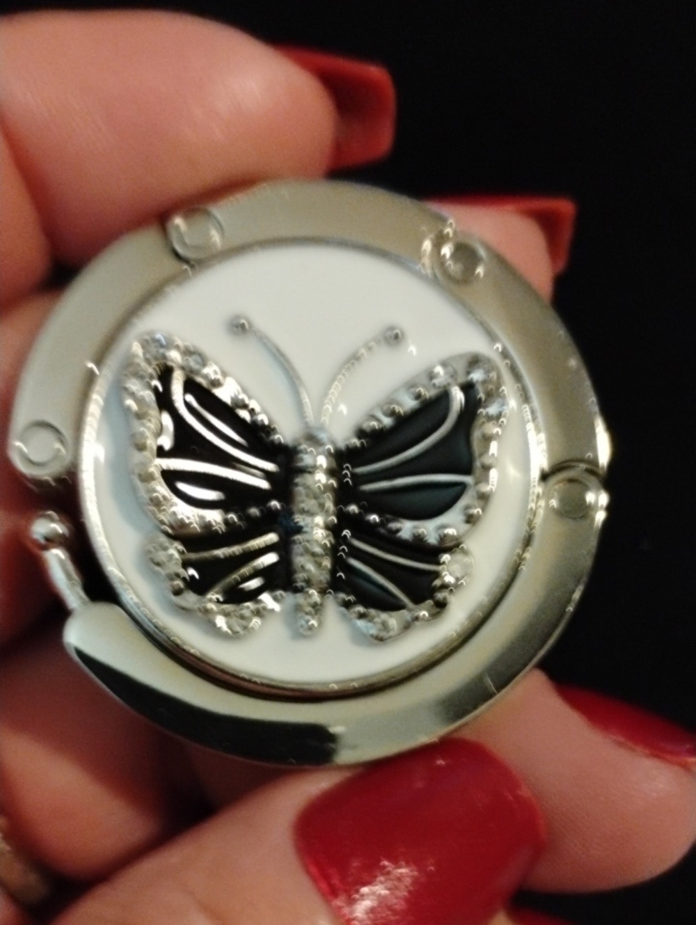 Butterfly Enamel Purse Hook in Black and White